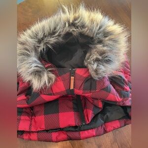Alpine Design Boulders Co Red and Black Plaid Vest with Faux Fur Hood Large